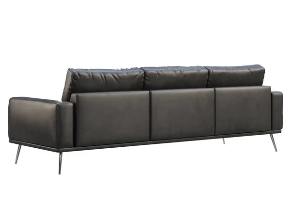 Modern Three Seat Sofa Black Leather Sofa Metal Legs White — Stock Photo, Image