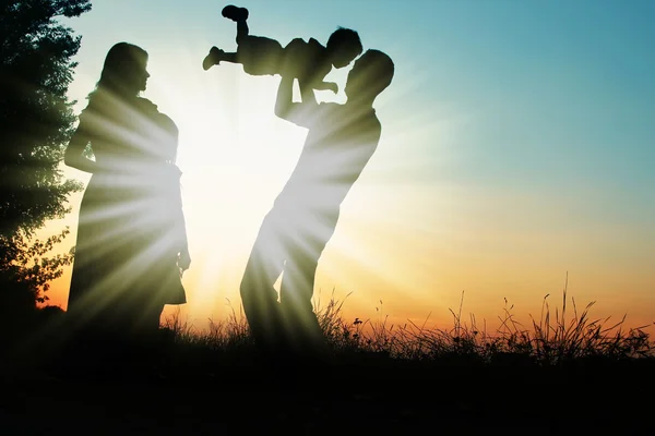 Silhuetter av lycklig familj — Stockfoto