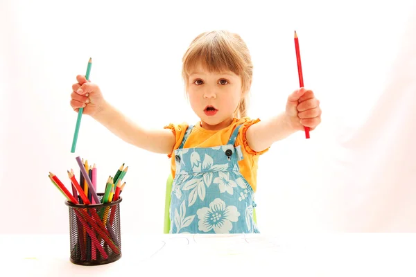 Happy baby girl painting — Stock Photo, Image