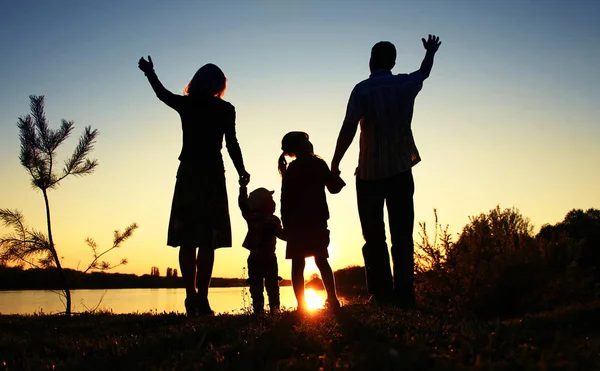 Mutlu aile Silhouettes — Stok fotoğraf