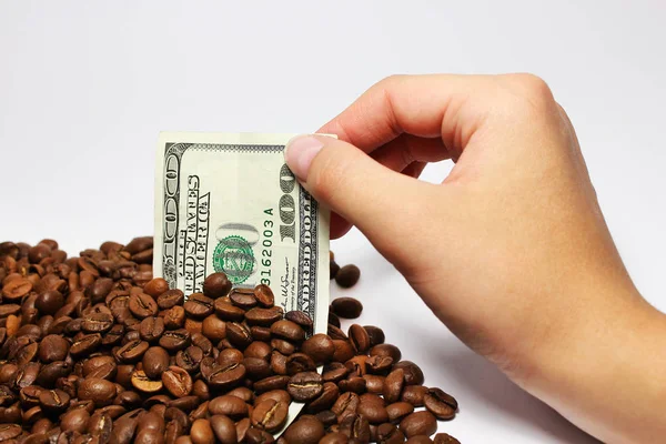 Granos de café con dinero — Foto de Stock