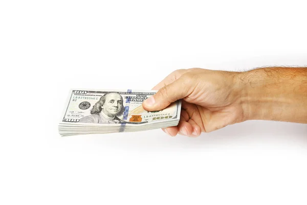 Business Money dollars in the hands on a white background — Stock Photo, Image