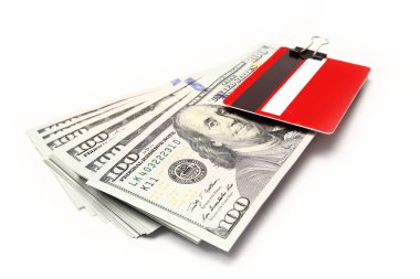 Doları para iş VISA kartı beyaz bir arka plan üzerinde