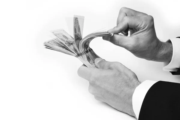 Business Money dollars in the hands on a white background — Stock Photo, Image