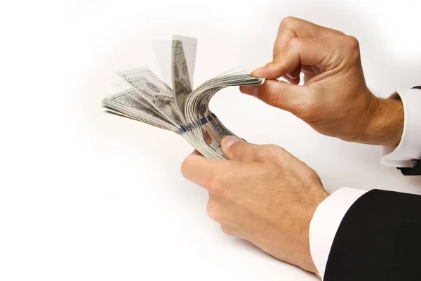 Δολάρια Business Money στα χέρια σε λευκό φόντο — Φωτογραφία Αρχείου