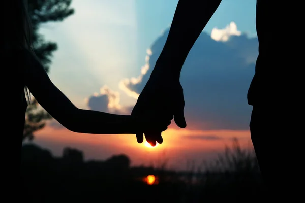 Mains de parent et enfant silhouette sur la nature — Photo