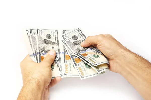 Business Money dollars in the hands on a white background — Stock Photo, Image