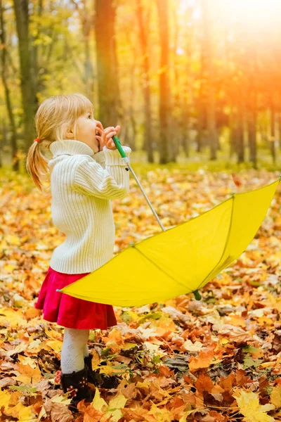 Ευτυχισμένο παιδί παίζει σε εξωτερικούς χώρους το φθινόπωρο στο πάρκο — Φωτογραφία Αρχείου