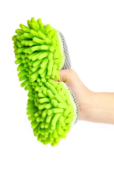 Stylish sponge in hand on a white background for cars — Stock Photo, Image