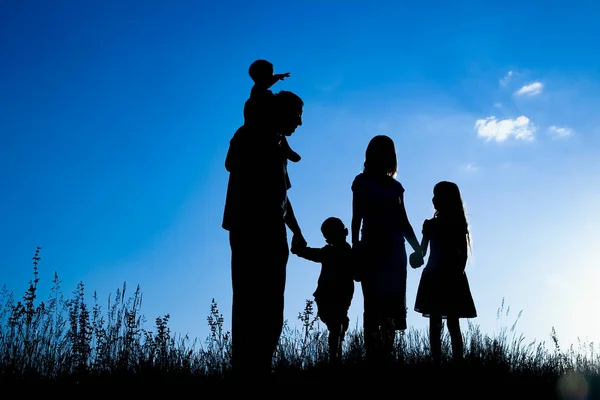 Щаслива сім'я на відкритому повітрі в парку силует — стокове фото
