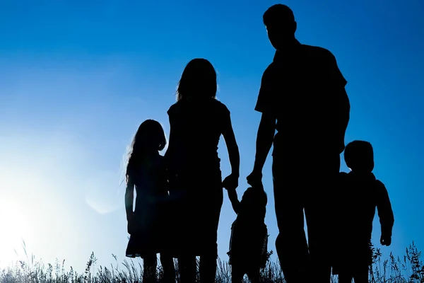 Park silueti mutlu aile açık havada — Stok fotoğraf