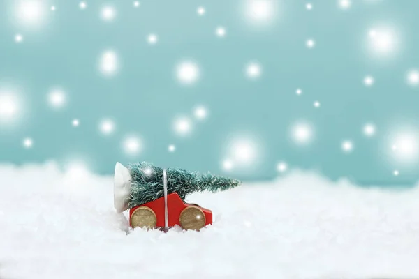 Christmas tree on a toy car — Stock Photo, Image