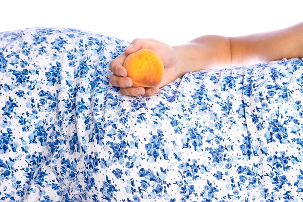 Happy pregnant girl lies on white background — Stock Photo, Image