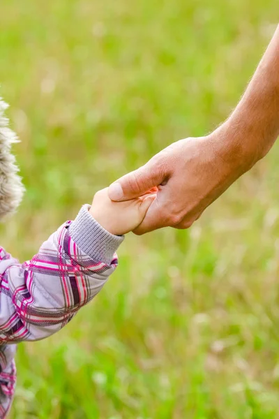 Hands Happy parents and child outdoors in the park — Stock Photo, Image