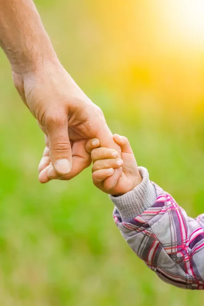 Mutlu aile ve çocuk parkta el ele tutuşuyor. — Stok fotoğraf