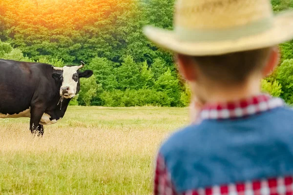 Happy baby cowboy in nature — Stock Photo, Image