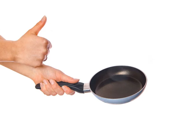 Pan in hands on a white background — Stock Photo, Image