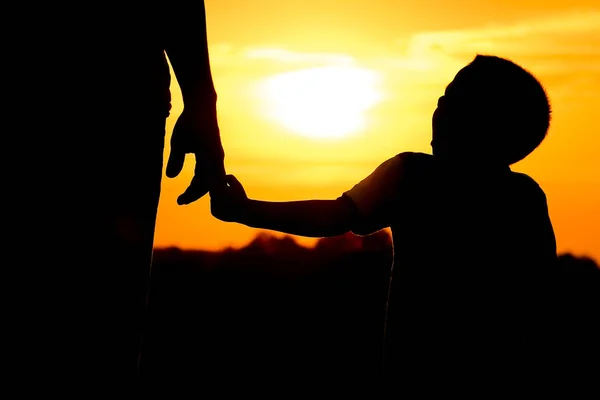 Padre feliz con un niño en el parque silueta al aire libre —  Fotos de Stock