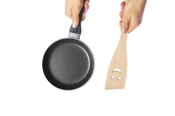 Pan in hands on a white background Stock Photo