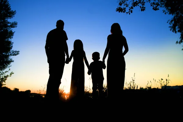 silhouette of a happy family with children