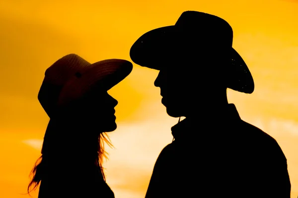 Boldog cowboy pár sziluett háttér — Stock Fotó