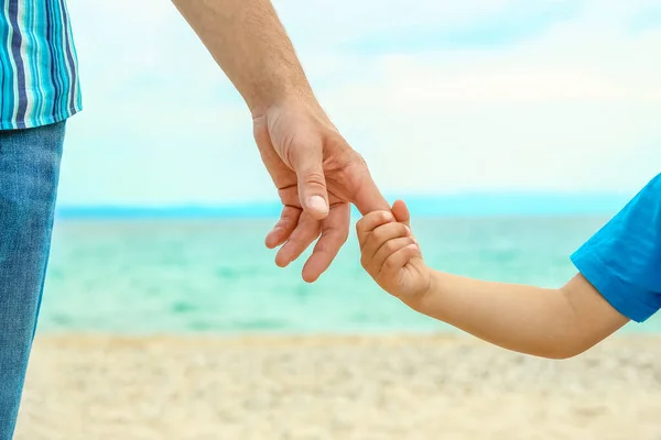 Schöne Hände Glücklicher Eltern Und Kinder Meer Der Natur — Stockfoto