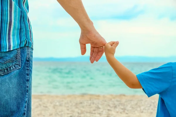 Schöne Hände Glücklicher Eltern Und Kinder Meer Der Natur — Stockfoto