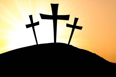 Calvary Dağı 'nın arka planında siluet çaprazında. Paskalya konsepti