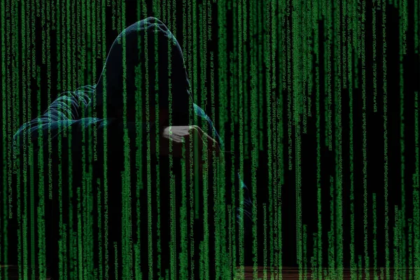 Хакер Ноутбуком Абстрактный Двоичный Код — стоковое фото