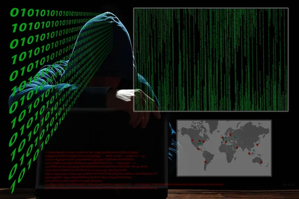 Хакер Ноутбуком Абстрактный Двоичный Код — стоковое фото