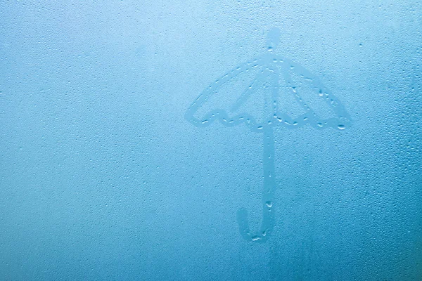 Payung Dicat Jendela Kaca Dengan Latar Belakang Tetes — Stok Foto
