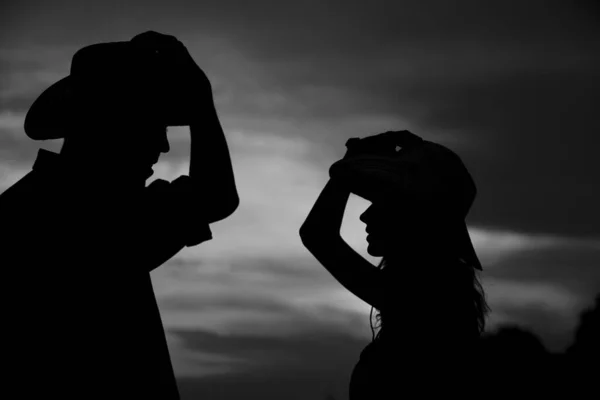 Happy Couple Love Cowboys Silhouette — Stock Photo, Image