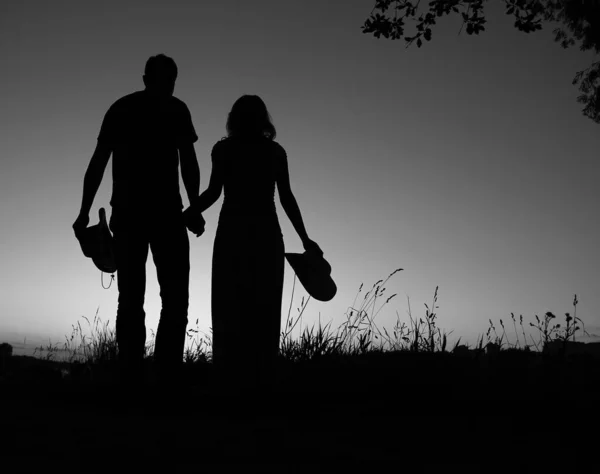 Silhouette Pregnant Couple Love Sunset — Stock Photo, Image