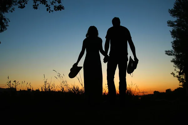 Silhouette Couple Enceinte Amoureux Coucher Soleil — Photo