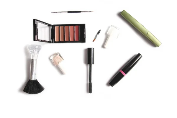 Mooie Verschillende Vrouwelijke Cosmetica Een Witte Achtergrond — Stockfoto