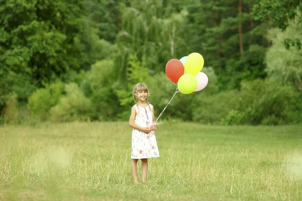 Little Happy Girl Child Balloons Nature — Stock Photo, Image