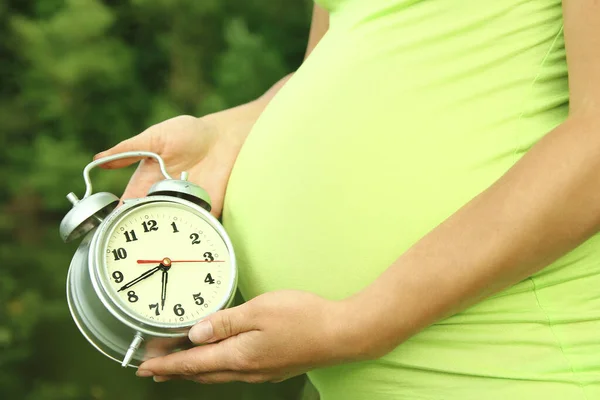 Vientre Una Mujer Embarazada Naturaleza — Foto de Stock