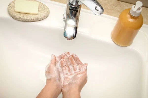 Hands Soap Washed Tap Water Clean Infection Dirt Virus — Stock Photo, Image