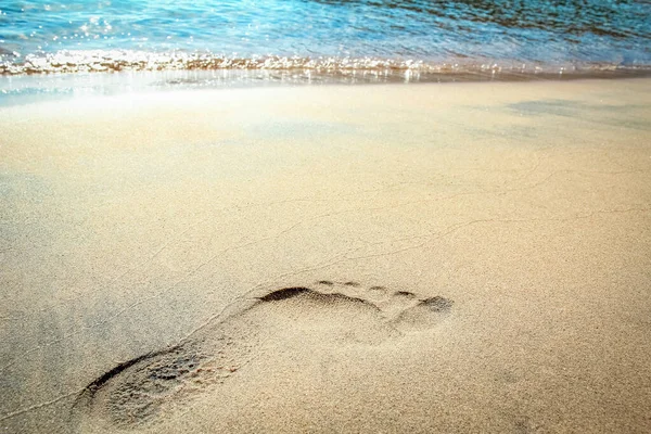 Een Voetafdrukken Door Zee Strand Natuur Reizen Vakantie Achtergrond — Stockfoto