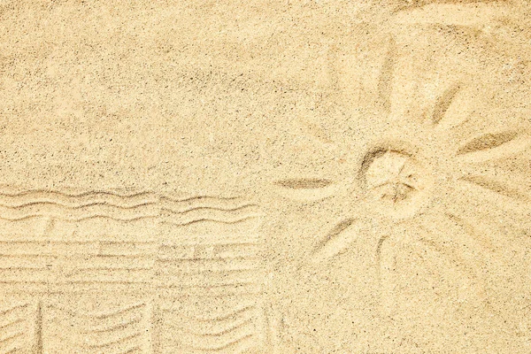 Tekenen Het Zand Bij Zee Natuur Reizen Achtergrond Hand Getrokken — Stockfoto