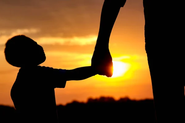 Felice Papà Con Bambino Nel Parco All Aperto Silhouette — Foto Stock