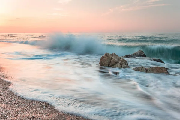 Pemandangan laut matahari terbenam dibuat di kota Spanyol Calella Stok Foto