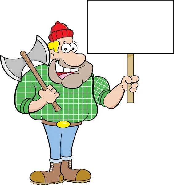 Cartoon lumberjack holding a sign. — Stock Vector