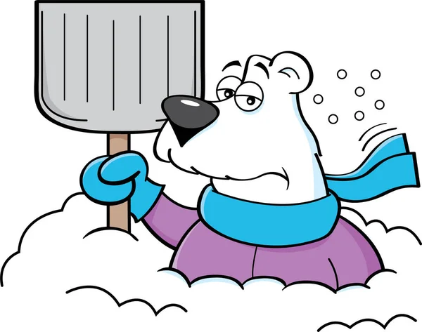 Dibujos animados oso polar sosteniendo una pala de nieve . — Vector de stock