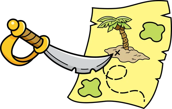 Карикатурный меч, указывающий на карту казначейства . — стоковый вектор