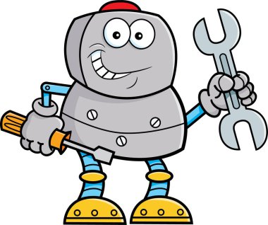 Araçları holding karikatür robot.