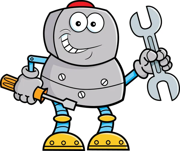 Cartoon robot holding tools. — Stock Vector