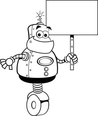 Cartoon Robot Holding a Sign clipart