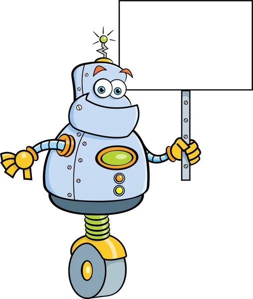 Robot de dibujos animados sosteniendo un signo — Vector de stock