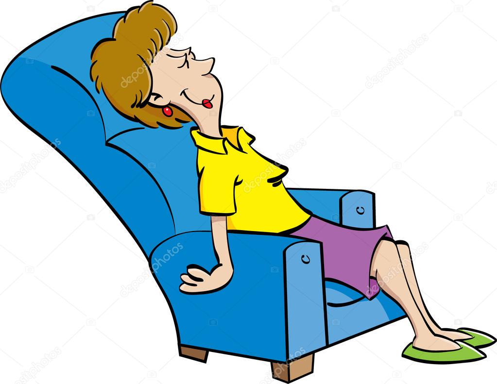 Cartoon woman resting in a chair.